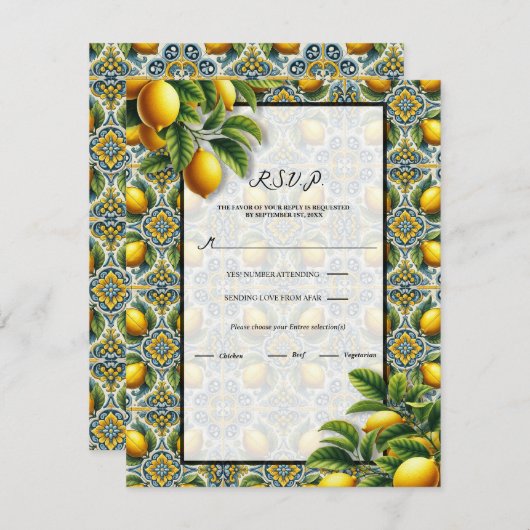 Yellow Blue Capri Lemon Mediterrane Tile UAWG Einladung (Vorne/Hinten)