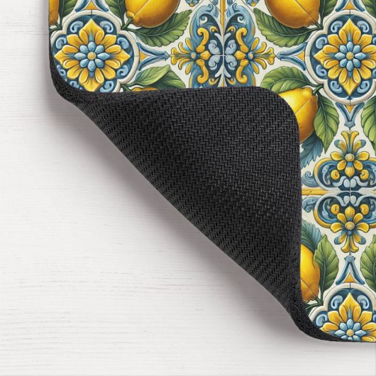 Yellow Blue Capri Lemon Mittelmeer Fliesenmuster Mousepad (Ecke)