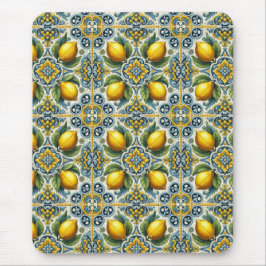 Yellow Blue Capri Lemon Mittelmeer Fliesenmuster Mousepad