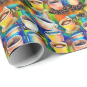 Yellow Blue Coffee Cups Watercolor-Muster Geschenkpapier (Rolleneckpunkt)