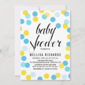 Yellow & Blue Confetti Polka Dots Baby Dusche Einladung (Vorderseite)