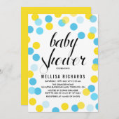 Yellow & Blue Confetti Polka Dots Baby Dusche Einladung (Vorne/Hinten)