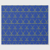 Yellow Blue Crossed Hockey Sticks mit Puck Geschenkpapier (Flach)