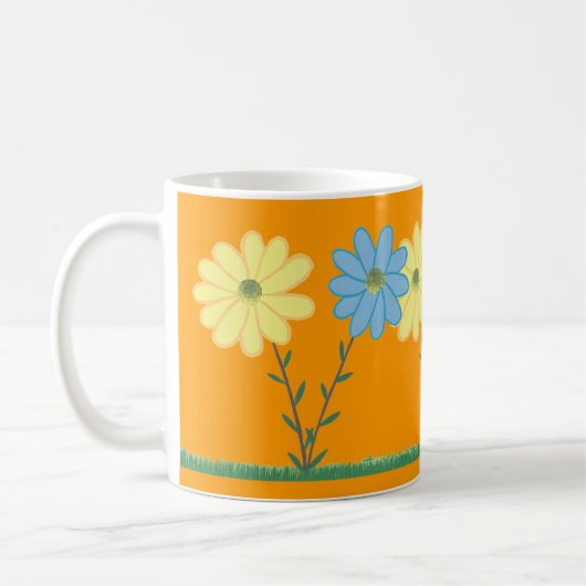 Yellow & Blue Daisy Flowers Custom Mugs Kaffeetasse (Links)