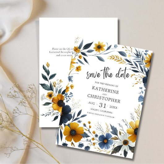 Yellow Blue Elegante Wildblume Wedding Save The Date
