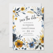 Yellow Blue Elegante Wildblume Wedding Save The Date (Vorderseite)