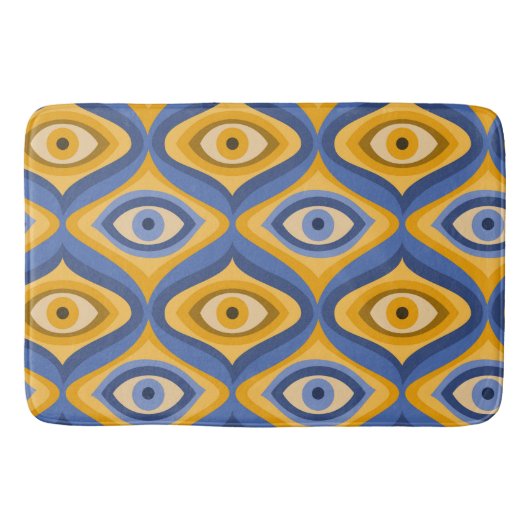 Yellow Blue Eye Art Deco Geometrisches Muster Badematte (Vorderseite)