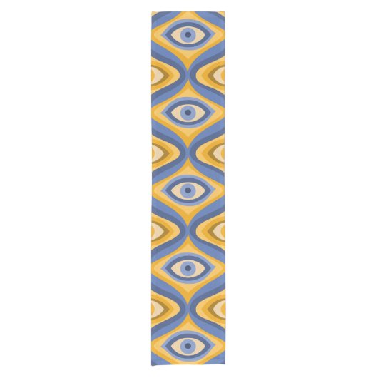 Yellow Blue Eye Art Deco Geometrisches Muster Kurzer Tischläufer (Vorderseite)
