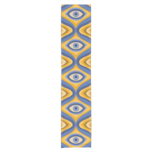 Yellow Blue Eye Art Deco Geometrisches Muster Kurzer Tischläufer