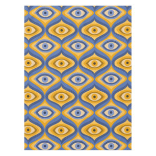 Yellow Blue Eye Art Deco Geometrisches Muster Tischdecke