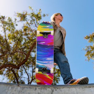 Yellow Blue Fingerpainting Skateboard