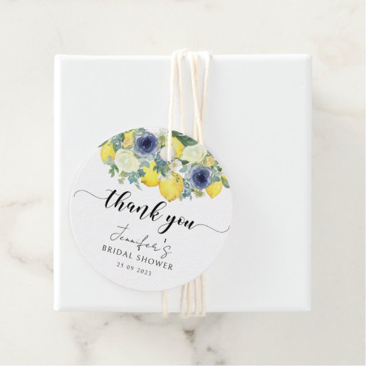 Yellow blue floral lemon Brautparty danke Geschenkanhänger (Beispiel)