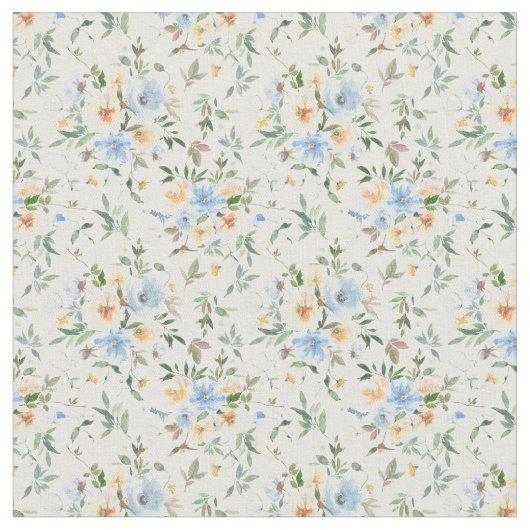 Yellow Blue Floral Muster Baumwollstoff Stoff (Nahaufnahme)
