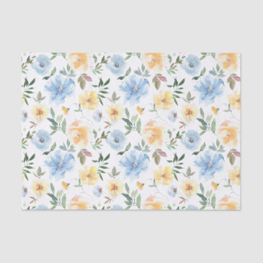 Yellow Blue Floral Watercolor Decoupage Seidenpapier (Vorderseite)