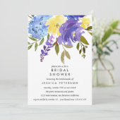 Yellow Blue Flowers Wedding Brautparty Einladung (Stehend Vorderseite)