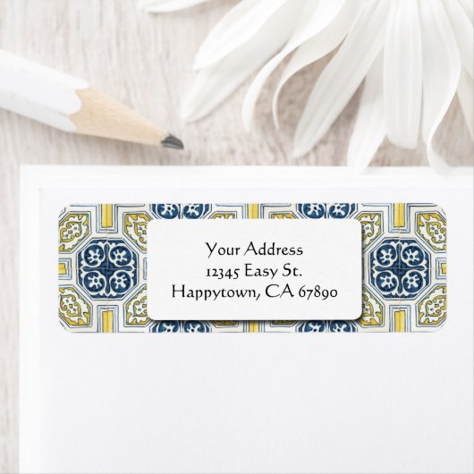 Yellow Blue Geometric Tile Custom Address Labels (Insitu)