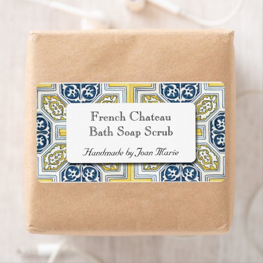 Yellow Blue Geometric Tile Custom Soap Labels (Insitu)