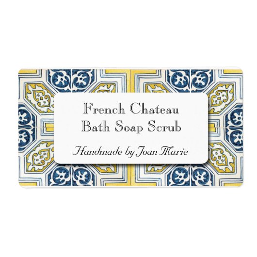 Yellow Blue Geometric Tile Custom Soap Labels (Vorne)