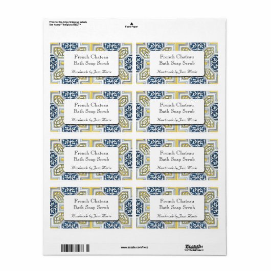 Yellow Blue Geometric Tile Custom Soap Labels (Vorne)