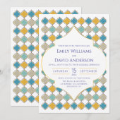 Yellow Blue Golden Wedding Einladung (Vorne/Hinten)