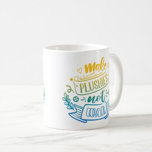 Yellow Blue Gradient Peace Zitat von Plush Makers Kaffeetasse (VorderseiteRechts)