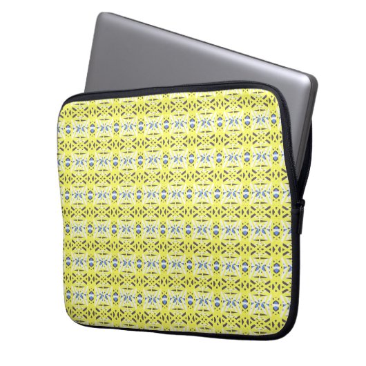 Yellow Blue Gray White Geometric Deko Pattern Laptopschutzhülle (Vorderseite Links)