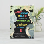 Yellow Blue Green Dinosaurier Geburtstagseinladung Einladung (Stehend Vorderseite)