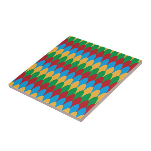Yellow Blue Green & Red Geometric Scallops Fliese (Seite)