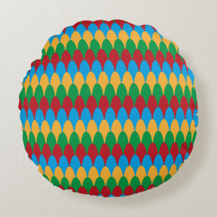 Yellow Blue Green & Red Geometric Scallops Rundes Kissen