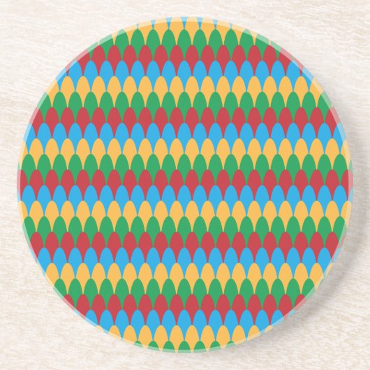 Yellow Blue Green & Red Geometric Scallops Sandstein Untersetzer (Vorne)
