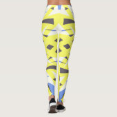 Yellow Blue Grey White Geometric Gym Übung Leggings (Rückseite)