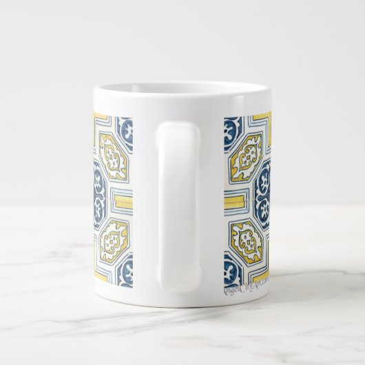 Yellow Blue Imitats Geometrie Tile Art Jumbo-Tasse (Rückseite)
