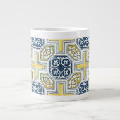 Yellow Blue Imitats Geometrie Tile Art Jumbo-Tasse (Vorderseite)