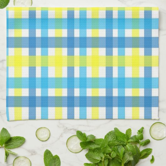 Yellow Blue Kariert Kitchenette Handtuch (Gefaltet)