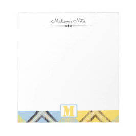 Yellow Blue Kariert Tartan Custom Script Monogram Notizblock