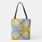 Yellow Blue Kariert Tartan Leather Mit Monogramm N Tasche (Rückseite)