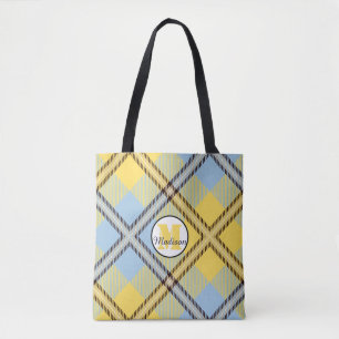 Yellow Blue Kariert Tartan Monogram Script Wedding Tasche