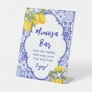 Yellow Blue Lemon Brautparty Mimosa Bar Sockelschild