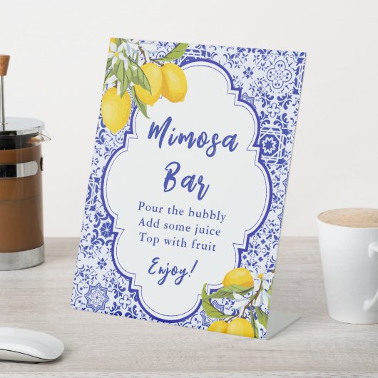 Yellow Blue Lemon Brautparty Mimosa Bar Sockelschild (In SItu)