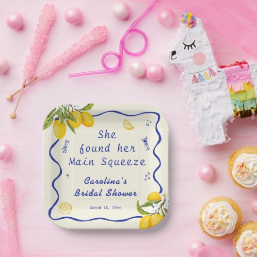 Yellow Blue Lemon Main Squeeze Brautparty Pappteller (Party)