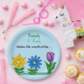 Yellow Blue Lila Floral Friends Family Pappteller (Party)