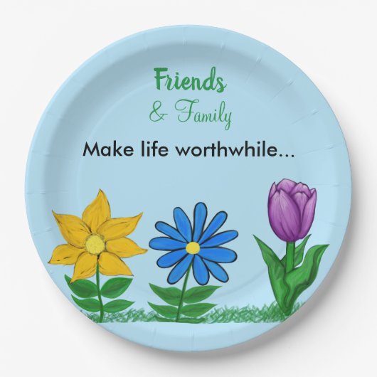 Yellow Blue Lila Floral Friends Family Pappteller (Vorderseite)