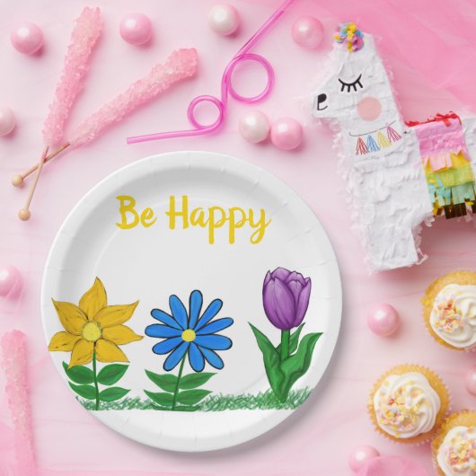 Yellow Blue Lila Garden Blume Pappteller (Party)