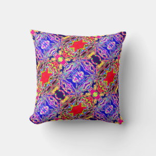 Yellow Blue Lila Pink Paisley Diagonal Tiles Kissen