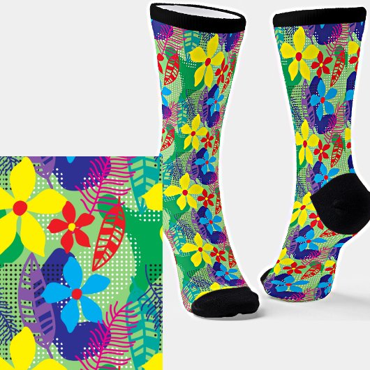 Yellow Blue Modern Floral Socken