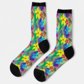 Yellow Blue Modern Floral Socken (Linkes Detail)