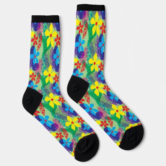 Yellow Blue Modern Floral Socken (Rechts)