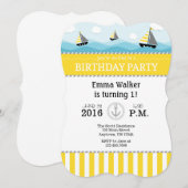 Yellow Blue Nautical Birthday Einladung (Vorne/Hinten)