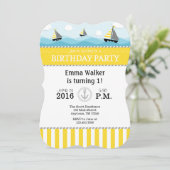 Yellow Blue Nautical Birthday Einladung (Stehend Vorderseite)