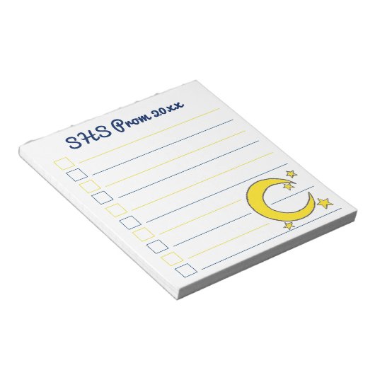 Yellow Blue Night Sky Crescent Moden Stars Prom Notizblock (angewinkelt)